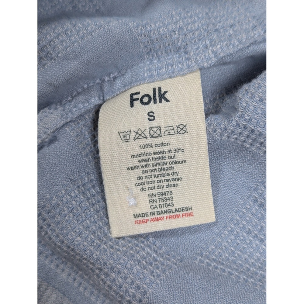 Folk Mens Light Blue Textured Checkered Short Sleeve Camp Collar Shirt Size S - Picture 4 of 7
